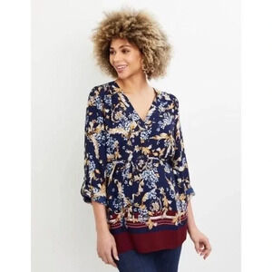 Motherhood Maternity Navy Blue Floral Long Sleeve Blouse M